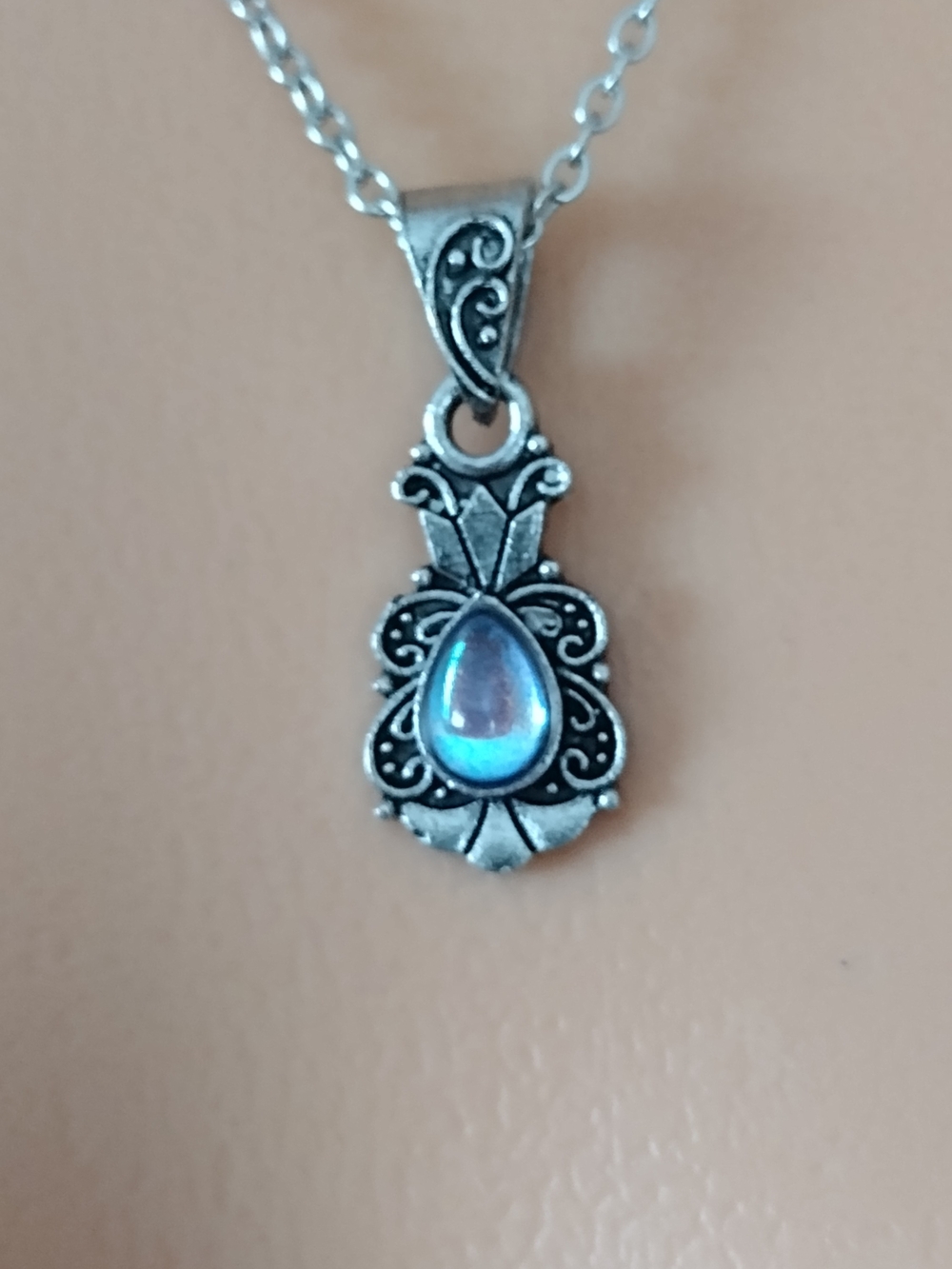 Silver-Tone Blue Teardrop Pendant Necklace - Women Jewelry